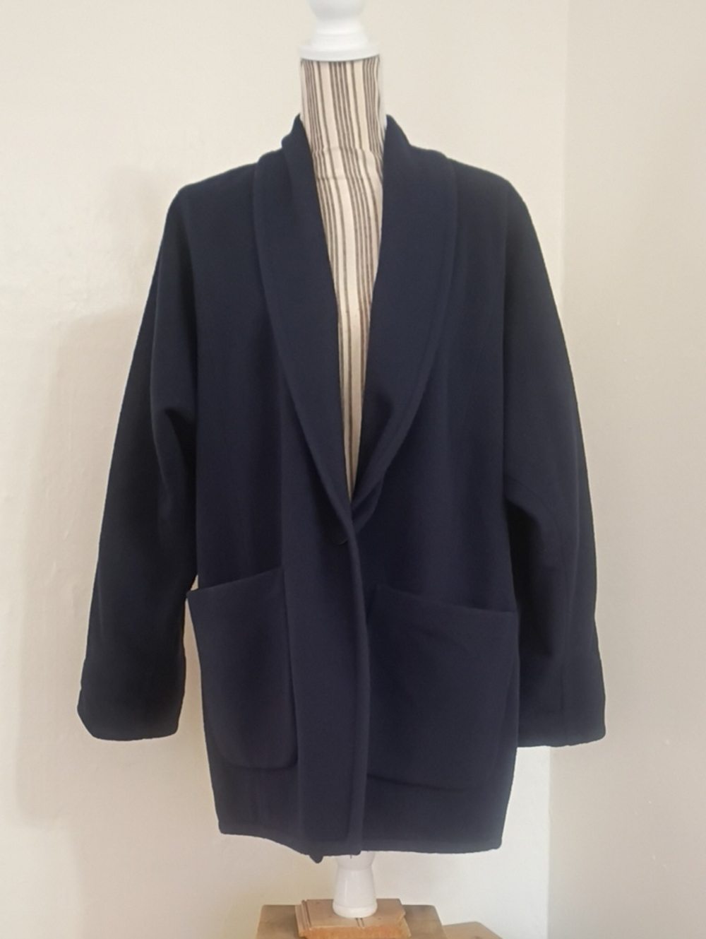 Eileen Fisher New York Vintage 100% Wool Navy One Button Swing Coat Size 1x